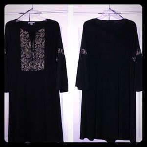 Plus size Black dress with bell sleeves.